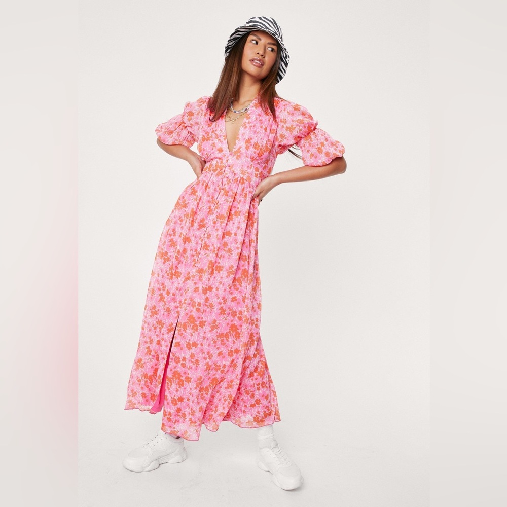 Nasty Gal Pink Floral Maxi Dress